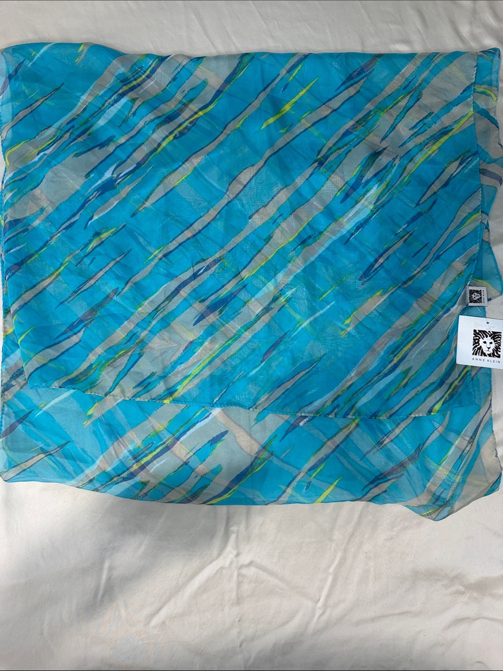 Bright Blue Patterned Sheer Scarf 70”x20”